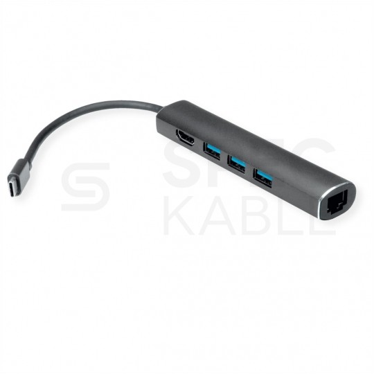 Adapter 5w1 Hub USB 3.1 typ-C -> HDMI 4K@30 + 3x USB 3.0 A + Gigabit Ethernet RJ45 [8p8c]