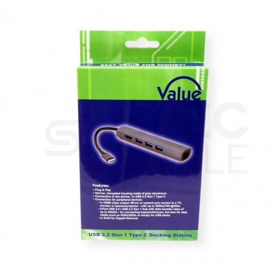 Adapter 5w1 Hub USB 3.1 typ-C -> HDMI 4K@30 + 3x USB 3.0 A + Gigabit Ethernet RJ45 [8p8c]