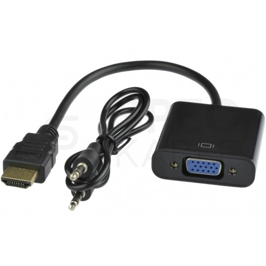 Adapter HDMI -> SVGA (D-Sub 15-pin) + Audio (mini Jack 3,5mm) (wtyk / 2x gniazdo) czarny