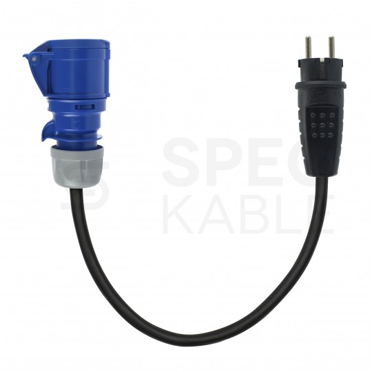 Adapter kempingowy gniazdo 3P 16A / wtyk 2P+Z Uni-Schuko 16A 230V IP44 na kablu OW 3x2,5mm2 0,5m