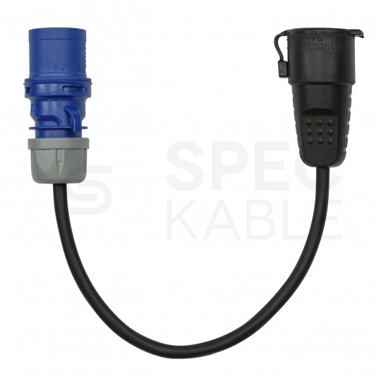 Adapter kempingowy wtyk 3P 16A / gniazdo 2P+Z 16A 230V IP44 na kablu OW 3x2,5mm2 0,5m