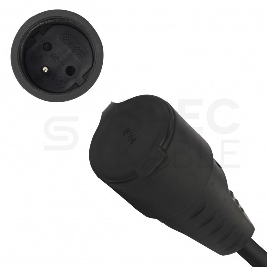 Adapter kempingowy wtyk 3P 16A / gniazdo 2P+Z 16A 230V IP44 na kablu OW 3x2,5mm2 0,5m
