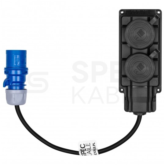 Adapter kempingowy wtyk 3P 16A / listwa zasilająca gumowa 2x 2P+Z 16A 230V IP44 na kablu OW 3x2,5mm2 0,5m