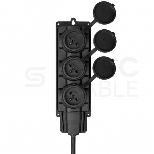 Adapter kempingowy wtyk 3P 16A / listwa zasilająca gumowa 3x 2P+Z 16A 230V IP44 na kablu OW 3x2,5mm2 0,5m