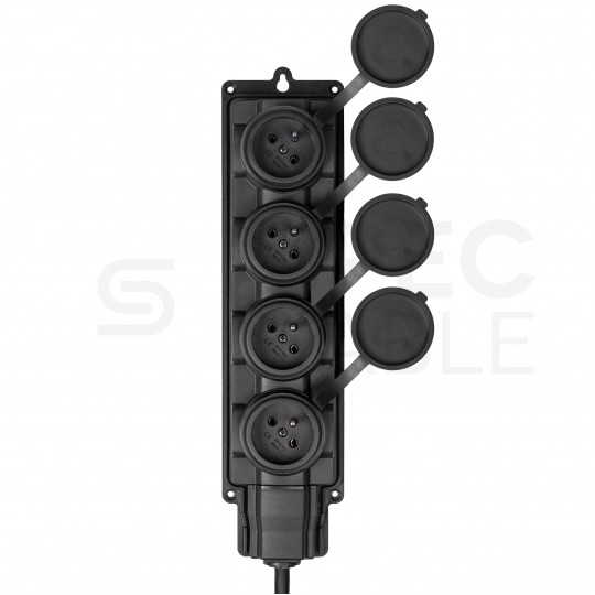 Adapter kempingowy wtyk 3P 16A / listwa zasilająca gumowa 4x 2P+Z 16A 230V IP44 na kablu OW 3x2,5mm2 0,5m