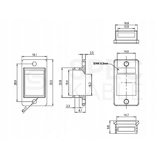 Adapter keystone pojedynczy metalowy 35,5x19,1mm montaż do obudowy NEKU