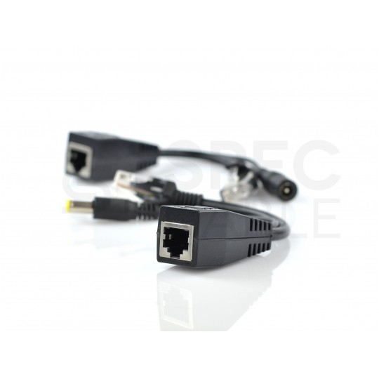 Adapter PoE do sieci LAN 2-częściowy (gniazdo DC + wtyk / gniazdo RJ45 8p8c) + (wtyk DC + wtyk / gniazdo RJ45 8p8c)