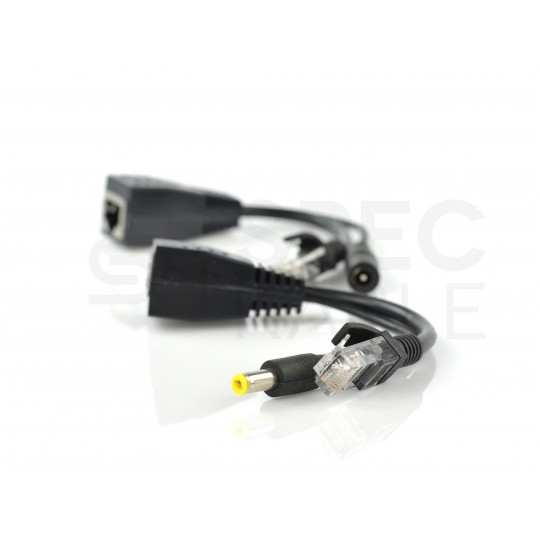 Adapter PoE do sieci LAN 2-częściowy (gniazdo DC + wtyk / gniazdo RJ45 8p8c) + (wtyk DC + wtyk / gniazdo RJ45 8p8c)