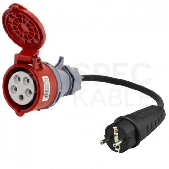 Adapter siłowy gniazdo [5p] 16A / wtyk [2P+Z] Uni-Schuko 16A 230V IP44 na kablu OW 3x1,5mm2 0,5m