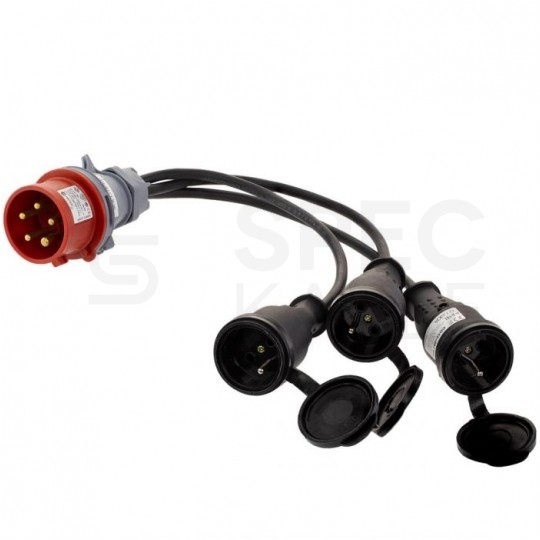 Adapter siłowy wtyk [5p] 16A / 3x gniazdo [2P+Z] 16A 230V IP44 na kablu OW 3x1,5mm2 0,5m