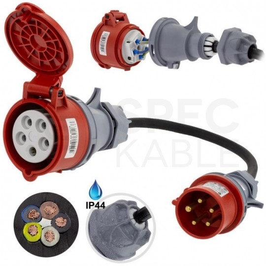 Adapter siłowy wtyk [5p] 16A / gniazdo [5p] 32A 400V IP44 na kablu OW 5x2,5mm2 0,5m