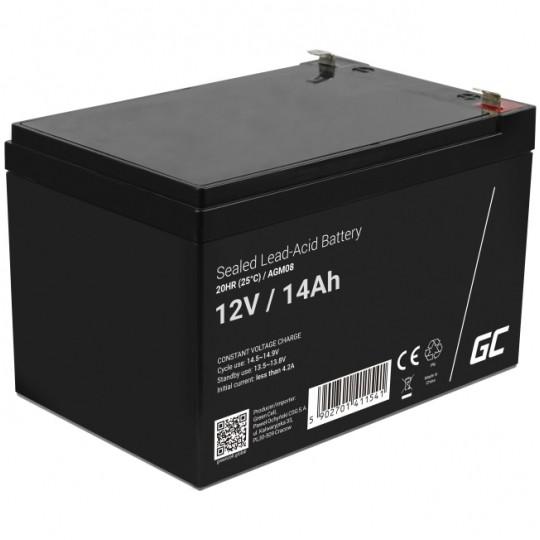 Akumulator AGM do zasilacza UPS 12V 14Ah bezobsługowy (Faston 250) Green Cell