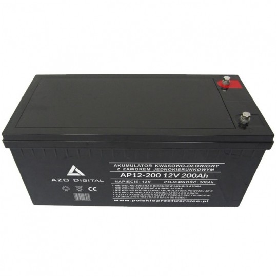 Akumulator AGM do zasilacza UPS 12V 200Ah bezobsługowy (śruba M8) Azo Digital