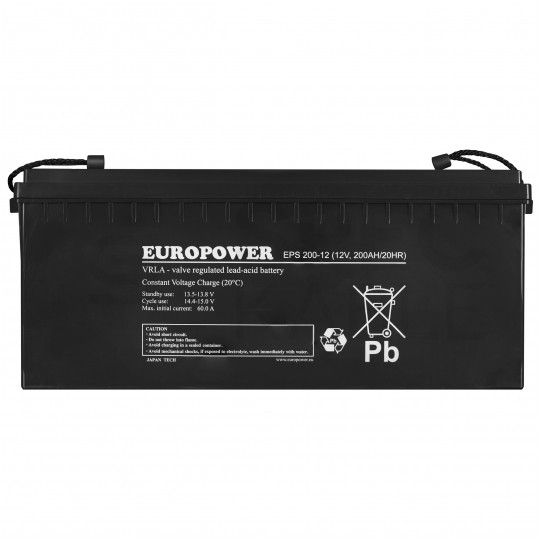 Akumulator AGM do zasilacza UPS 12V 200Ah EPS bezobsługowy (śruba M8) EUROPOWER