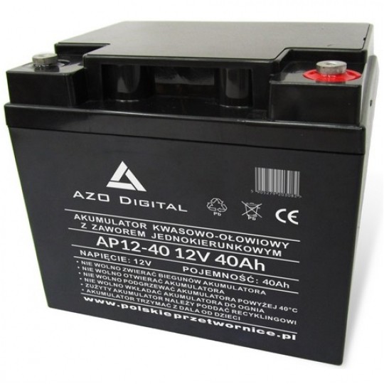 Akumulator AGM do zasilacza UPS 12V 40Ah bezobsługowy (śruba M6) Azo Digital