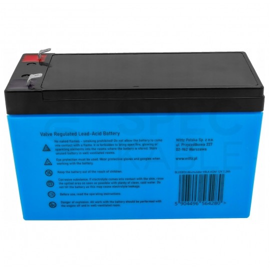 Akumulator AGM do zasilacza UPS 12V 7,2Ah bezobsługowy (wymiar 7Ah) BLUEBOX