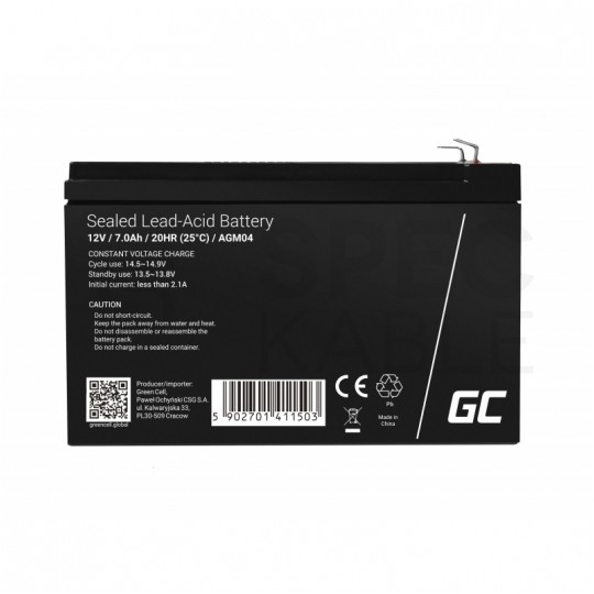 Akumulator AGM do zasilacza UPS 12V 7Ah bezobsługowy (Faston 250) Green Cell