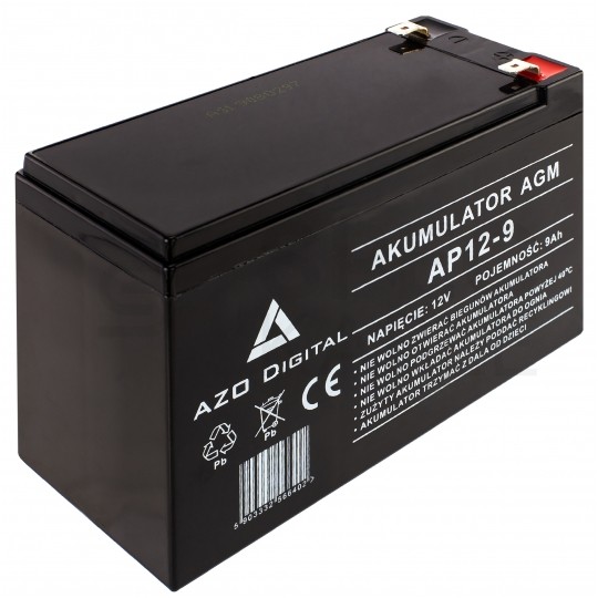 Akumulator AGM do zasilacza UPS 12V 9Ah bezobsługowy (Faston 250) Azo Digital