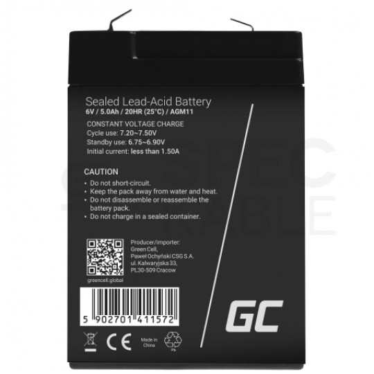 Akumulator AGM do zasilacza UPS 6V 5Ah bezobsługowy (Faston 187) Green Cell