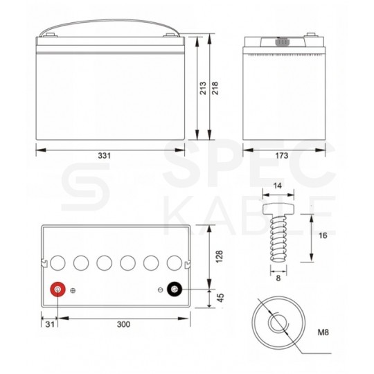 Akumulator DEEP CYCLE do instalacji PV oraz UPS 12V 110Ah bezobsługowy (śruba M8) VOLT VPRO SOLAR
