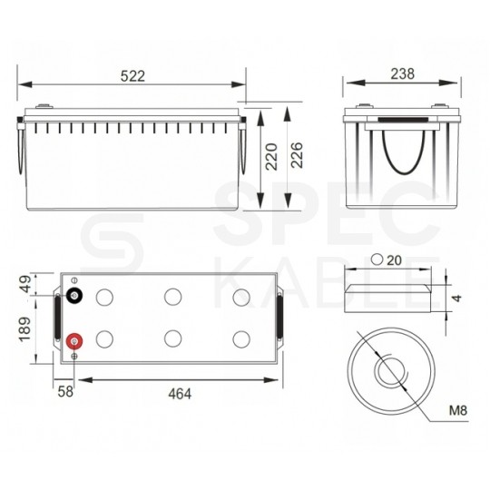Akumulator DEEP CYCLE do instalacji PV oraz UPS 12V 220Ah bezobsługowy (śruba M8) VOLT VPRO SOLAR