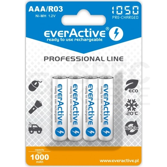 Akumulator Ni-MH R03 AAA 1050mAh 1,2V (Ready 2 Use) everActive Professional Line BLISTER 4szt.