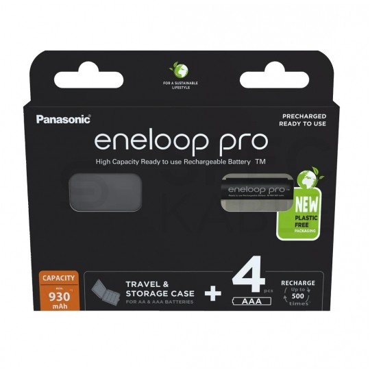 Akumulator Ni-MH R03 AAA 930mAh 1,2V (Ready 2 Use) Panasonic Eneloop Pro BLISTER 4szt. + Pojemnik na 4 szt akum. R6/AA lub R03/AAA