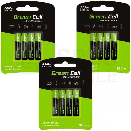 Akumulator Ni-MH R03 AAA 950mAh 1,2V (Ready 2 Use) Green Cell 3x BLISTER 4szt.