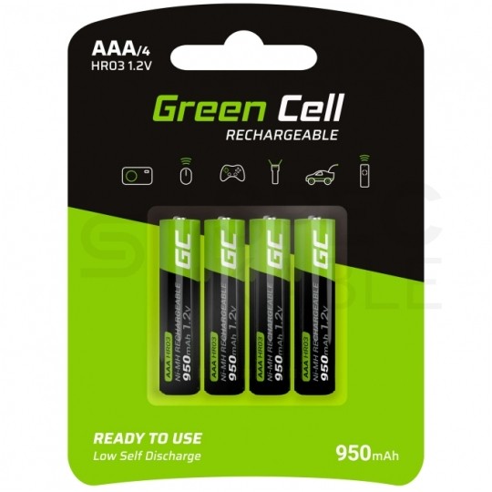 Akumulator Ni-MH R03 AAA 950mAh 1,2V (Ready 2 Use) Green Cell BLISTER 4szt.