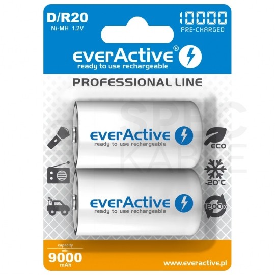 Akumulator Ni-MH R20 D 10000mAh 1,2V (Ready 2 Use) everActive Professional Line BLISTER 2szt.