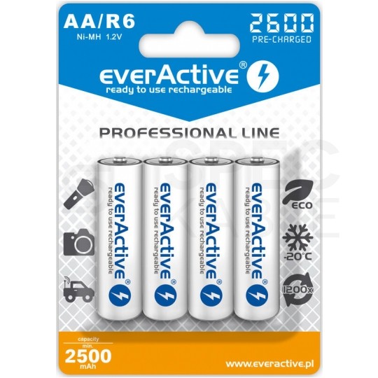 Akumulator Ni-MH R6 AA 2600mAh 1,2V (Ready 2 Use) everActive Professional Line BLISTER 4szt.