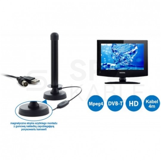Antena mobilna TV DVB-T VHF/UHF dookólna zysk 26dB. MI-ANT0100 MISTRAL