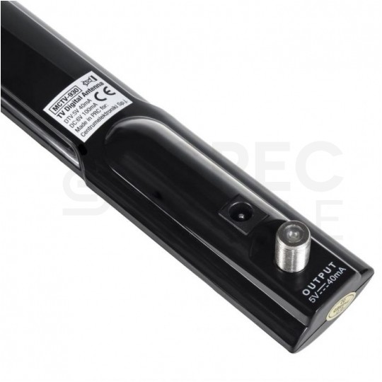 Antena pokojowa DVB-T VHF/UHF/FM 100dBuV MCTV-930 ze wzmacniaczem, zasilaczem i filtrem LTE