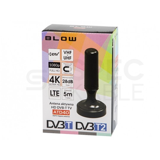 Antena pokojowa DVB-T VHF/UHF/FM filtr LTE ze wzmacniaczem 28dB i zasilaczem