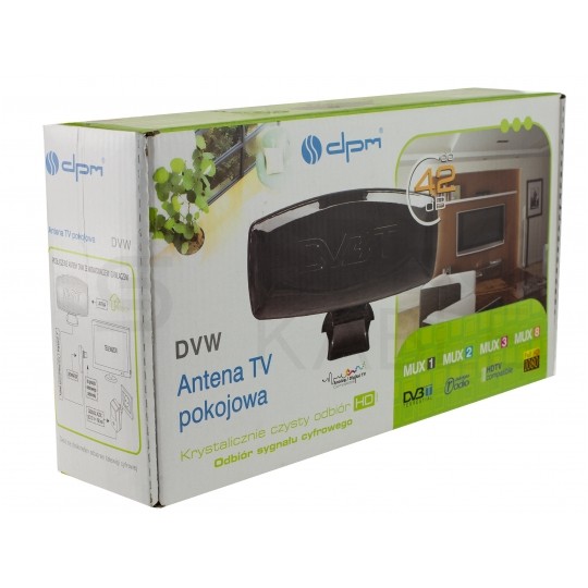 Antena pokojowa DVB-T VHF/UHF/FM ze wzmacniaczem 28dB i zasilaczem