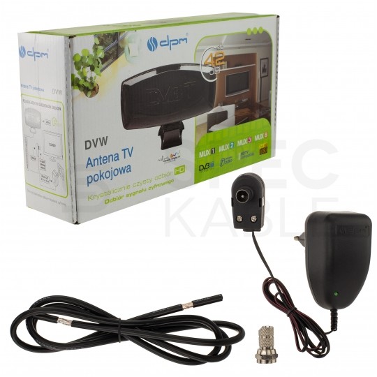 Antena pokojowa DVB-T VHF/UHF/FM ze wzmacniaczem 28dB i zasilaczem