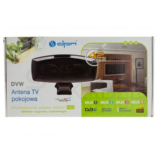 Antena pokojowa DVB-T VHF/UHF/FM ze wzmacniaczem 28dB i zasilaczem