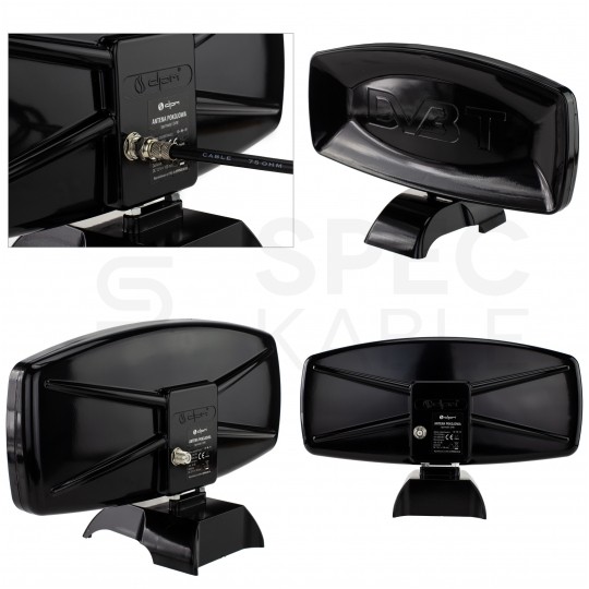 Antena pokojowa DVB-T VHF/UHF/FM ze wzmacniaczem 28dB i zasilaczem