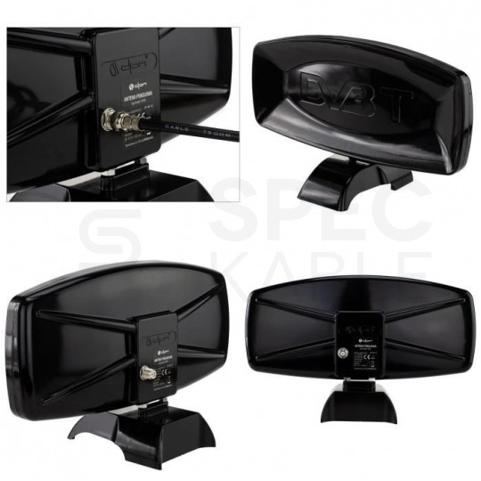 Antena pokojowa DVB-T VHF/UHF/FM ze wzmacniaczem 42dB i zasilaczem