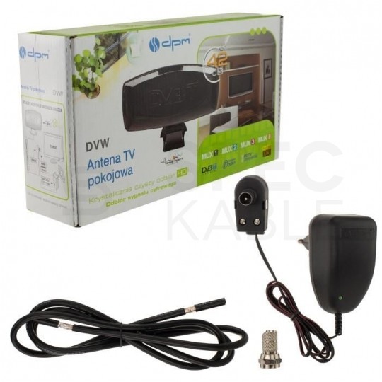 Antena pokojowa DVB-T VHF/UHF/FM ze wzmacniaczem 42dB i zasilaczem