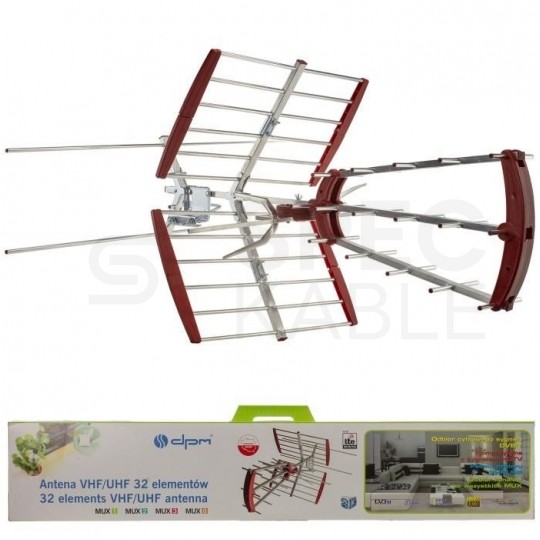 Antena TV DVB-T VHF/UHF kierunkowa, zysk 8/16dB, symetryzator, filtr LTE, 32 elementy