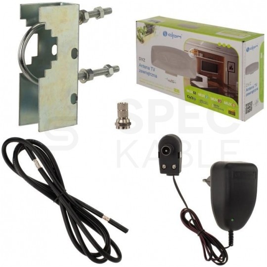 Antena zewnętrzna DVB-T VHF/UHF ze wzmacniaczem 42dB i zasilaczem