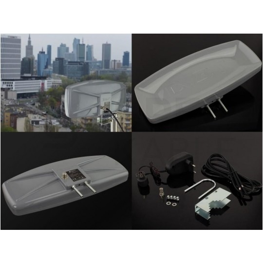 Antena zewnętrzna DVB-T VHF/UHF ze wzmacniaczem 42dB i zasilaczem