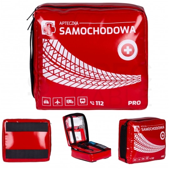 Apteczka pierwszej pomocy samochodowa bogato wyposażona wesja PRO czerwona MEDAID