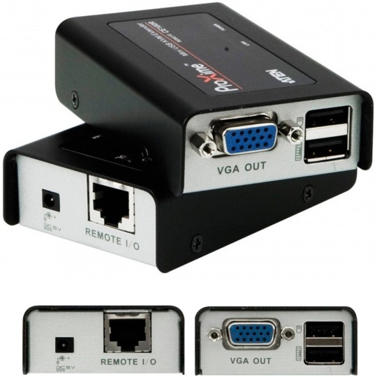 ATEN Przedłużacz KVM 100m VGA+USB na kabel LAN kat.5e (skrętkę) Konwerter aktywny VGA + 2xUSB -> LAN -> VGA + USB typ B Komplet (nadajnik TX + odbiornik RX)