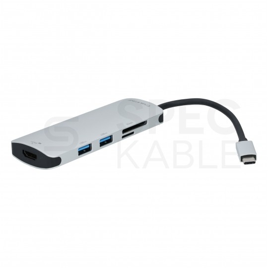 AUDA Adapter USB C (m)-> HDMI(ż) 4K + 2x USB A(ż) 3.0 + USB C (ż) + czytnik kart SD/TF i Micro SD 15cm
