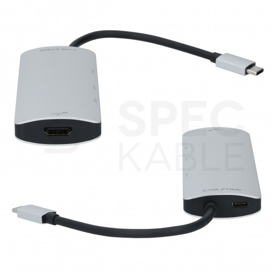 AUDA Adapter USB C (m)-> HDMI(ż) 4K + 2x USB A(ż) 3.0 + USB C (ż) + czytnik kart SD/TF i Micro SD 15cm
