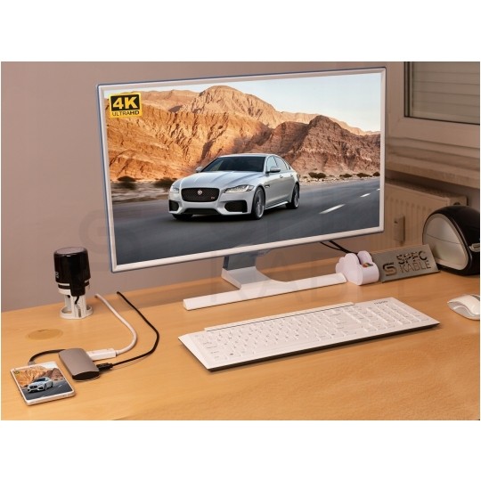 AUDA Adapter USB C (m)-> HDMI(ż) 4K + 2x USB A(ż) 3.0 + USB C (ż) + czytnik kart SD/TF i Micro SD 15cm