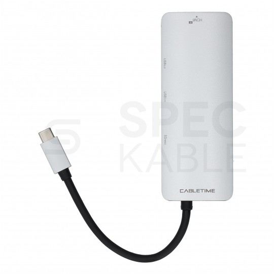 AUDA Adapter USB C (m)-> HDMI(ż) 4K + 2x USB A(ż) 3.0 + USB C (ż) + czytnik kart SD/TF i Micro SD 15cm
