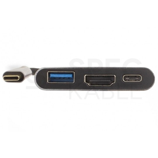 AUDA CableTime Adapter 3w1 Hub USB 3.1 typ-C -> HDMI 4K@30 + USB 3.0 A + USB 3.1 typ-C (20V/3A) szary 15cm